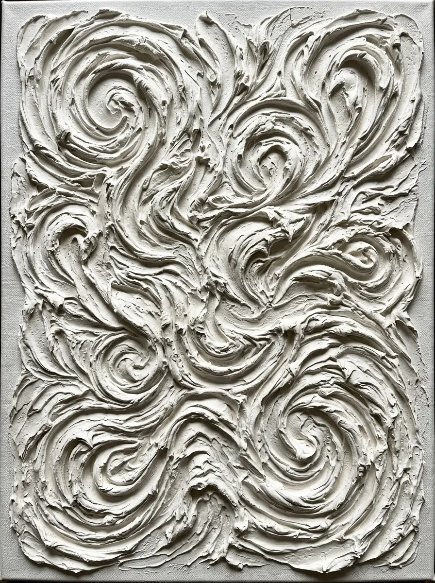 White sculpted relief painting with deep swirling texture